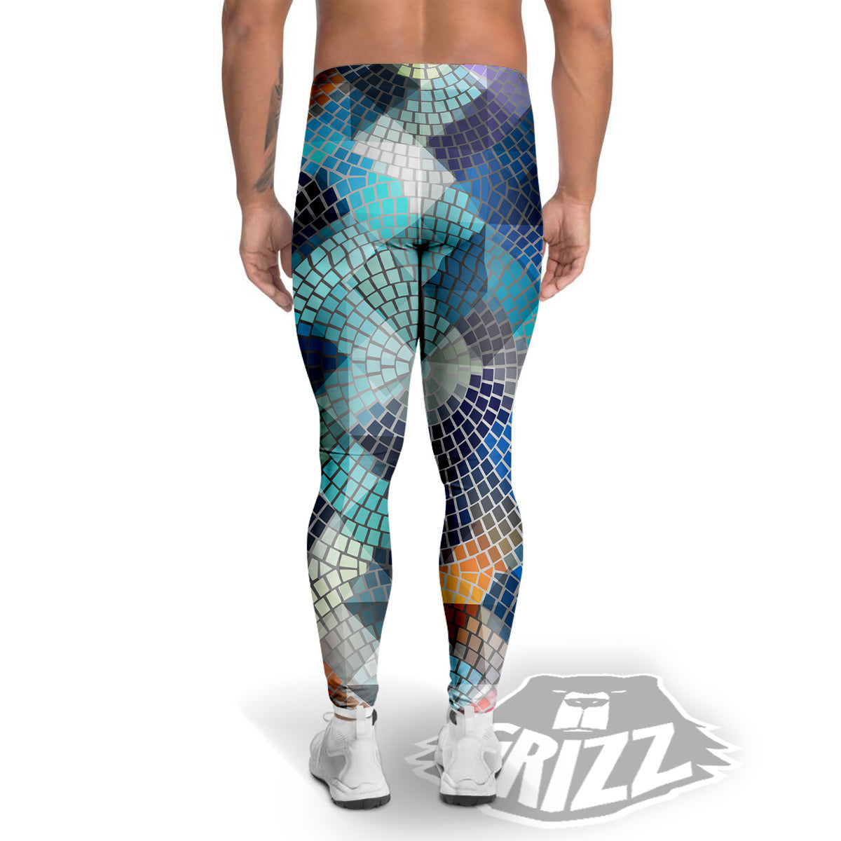 Mosaic Geometric Colorful Print Men's Leggings-grizzshop