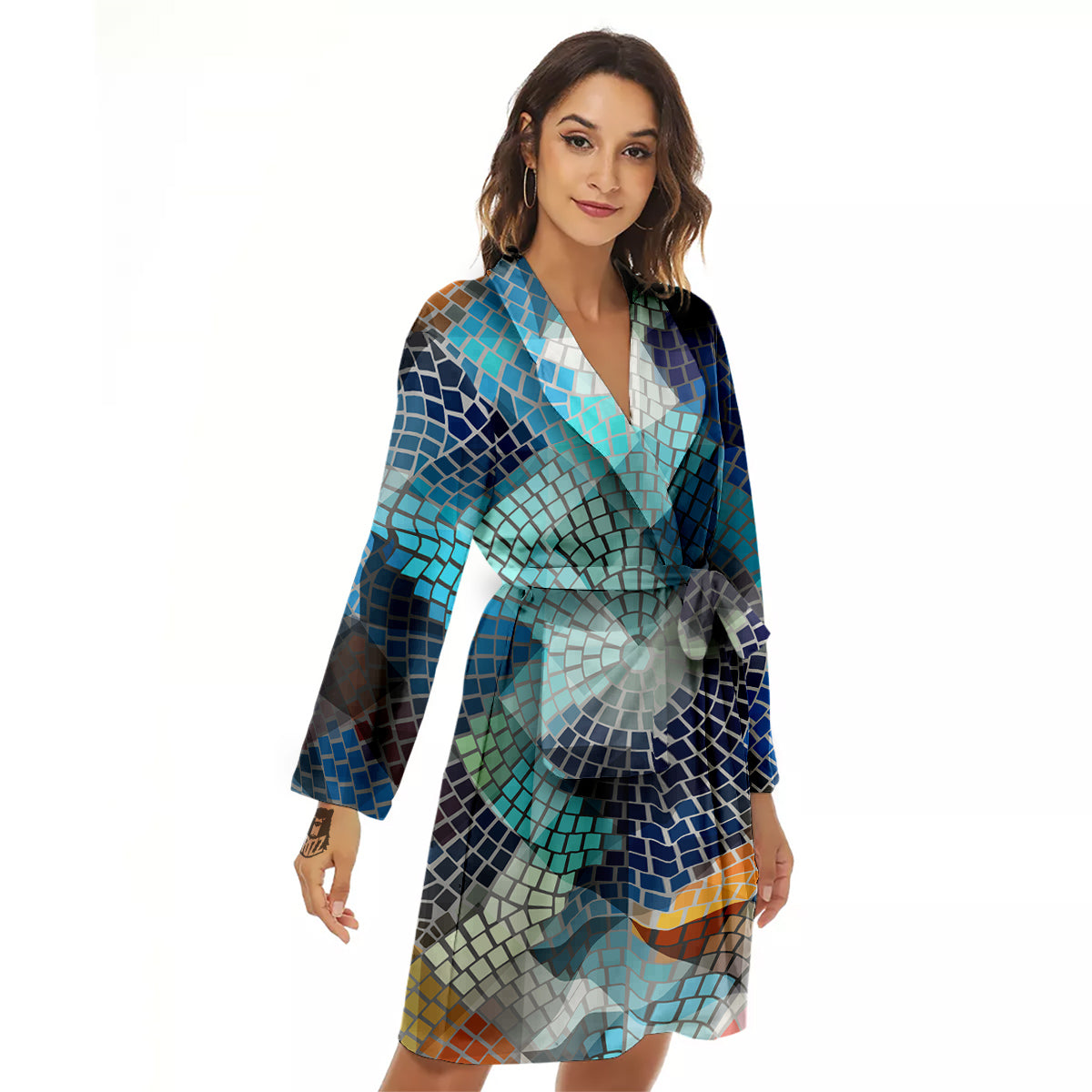 Mosaic Geometric Colorful Print Women's Robe-grizzshop