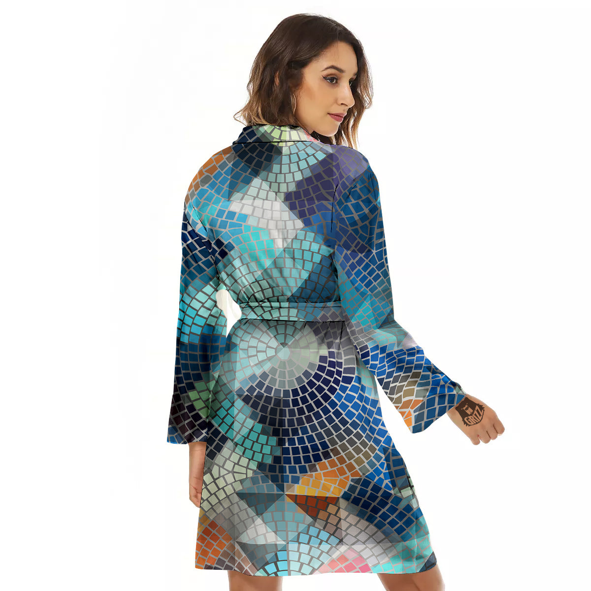 Mosaic Geometric Colorful Print Women's Robe-grizzshop