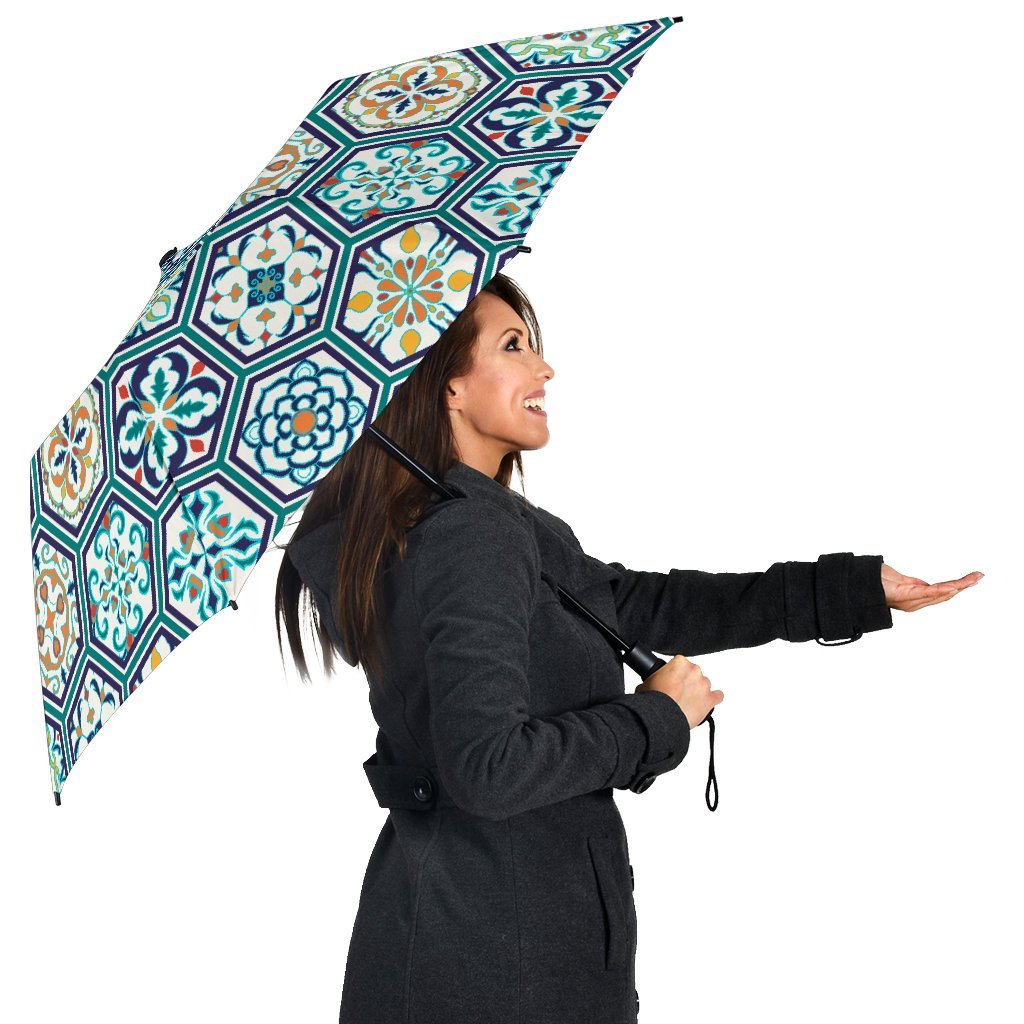 Mosaic Pattern Print Automatic Foldable Umbrella-grizzshop