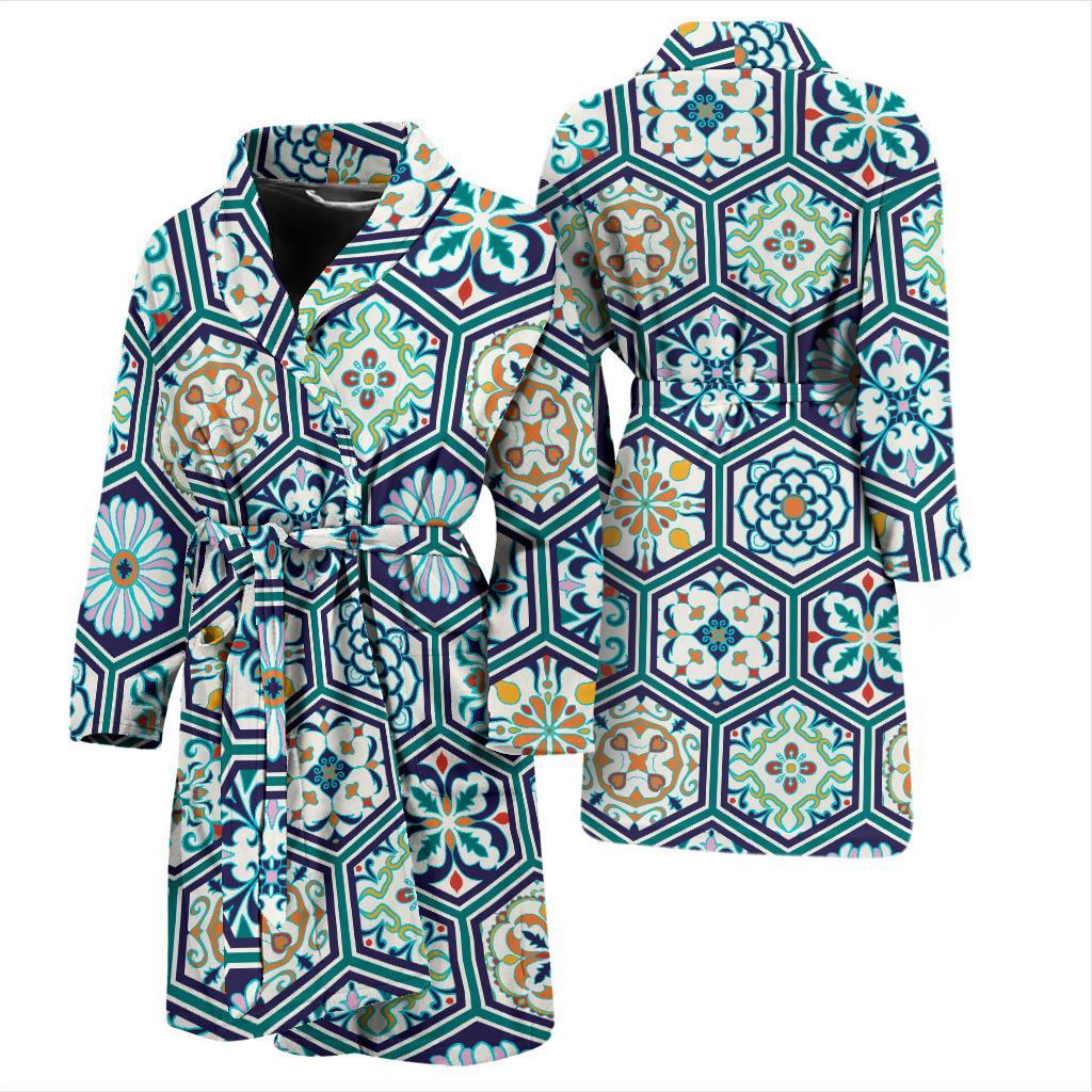 Mosaic Pattern Print Men Long Robe-grizzshop