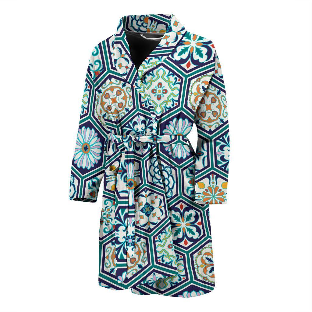 Mosaic Pattern Print Men Long Robe-grizzshop