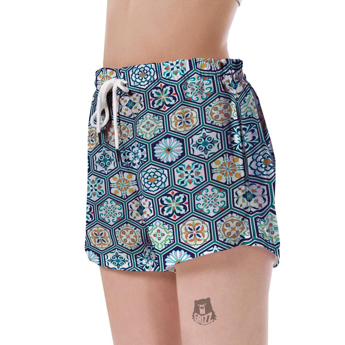 Mosaic Pattern Print Women's Shorts-grizzshop