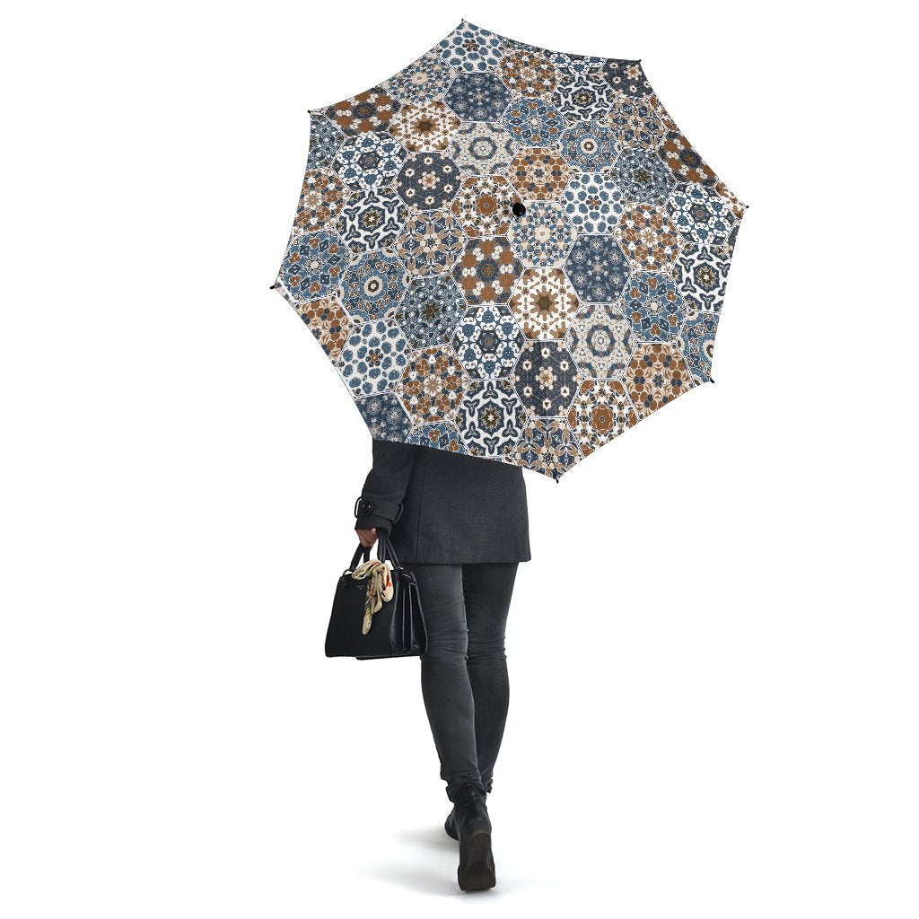 Mosaic Print Pattern Automatic Foldable Umbrella-grizzshop