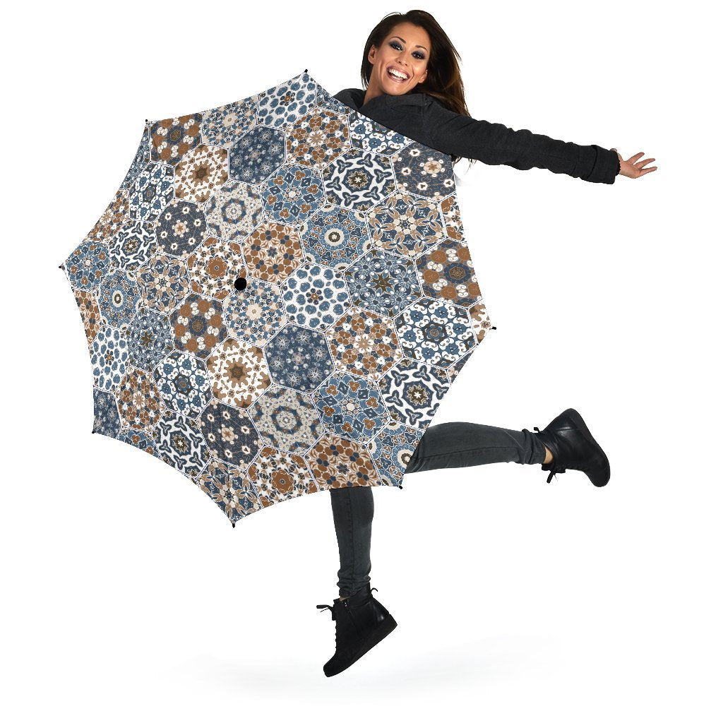 Mosaic Print Pattern Automatic Foldable Umbrella-grizzshop