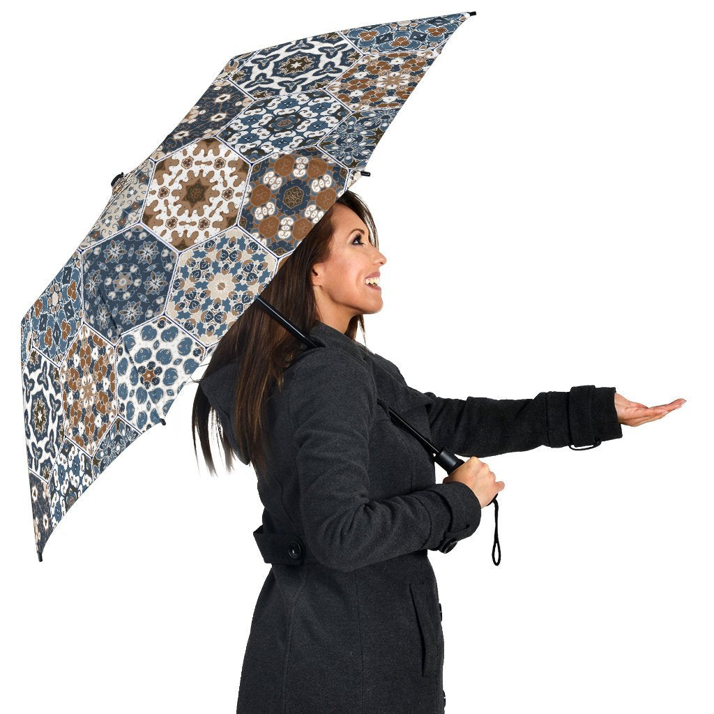 Mosaic Print Pattern Automatic Foldable Umbrella-grizzshop