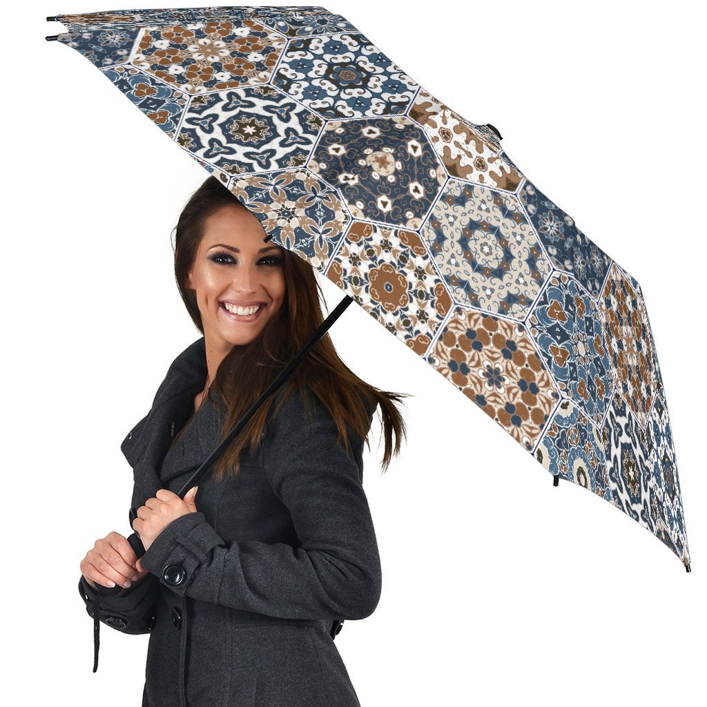 Mosaic Print Pattern Automatic Foldable Umbrella-grizzshop