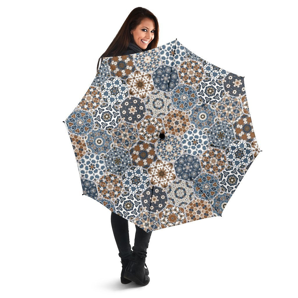 Mosaic Print Pattern Automatic Foldable Umbrella-grizzshop