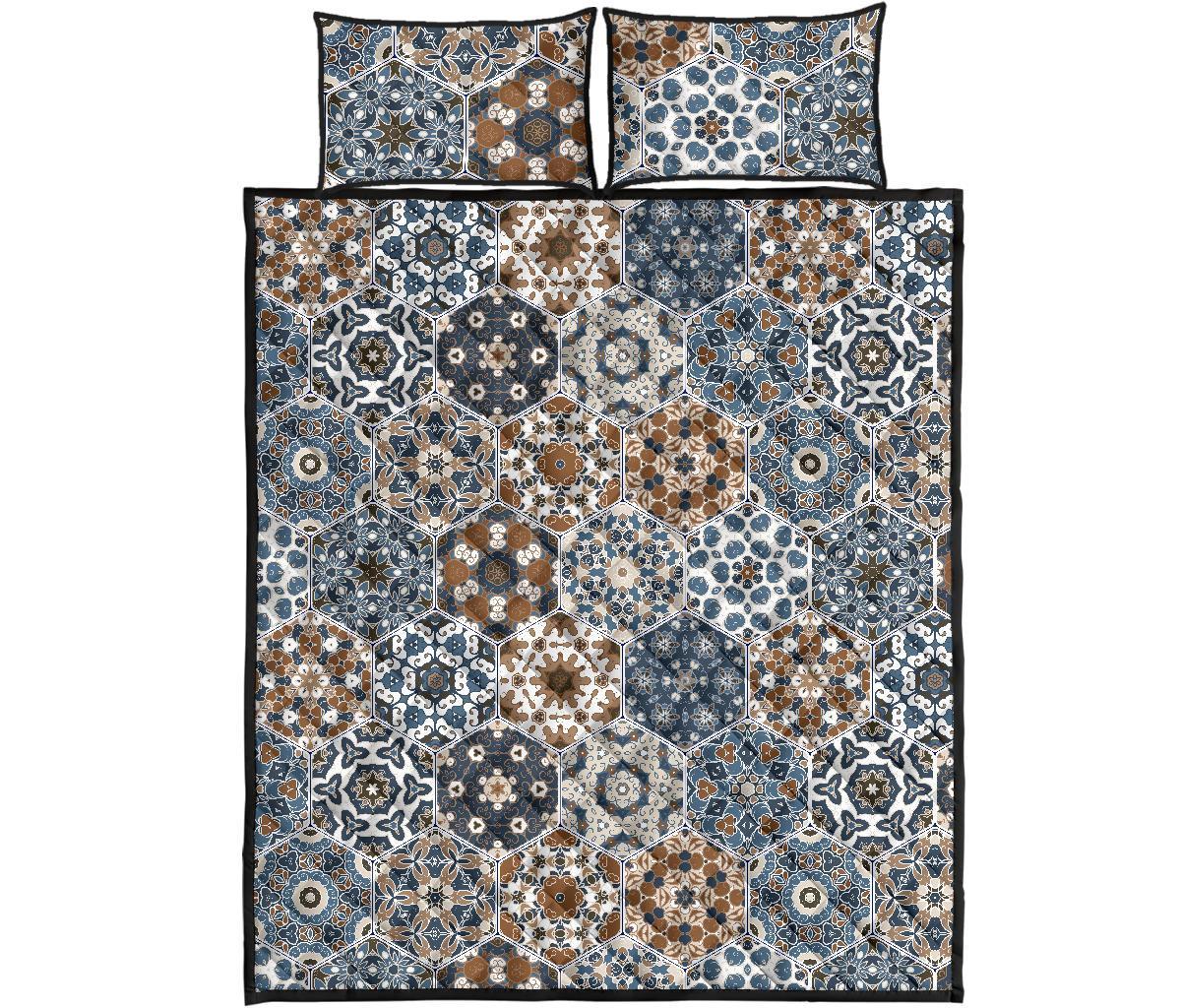 Mosaic Print Pattern Bed Set Quilt-grizzshop