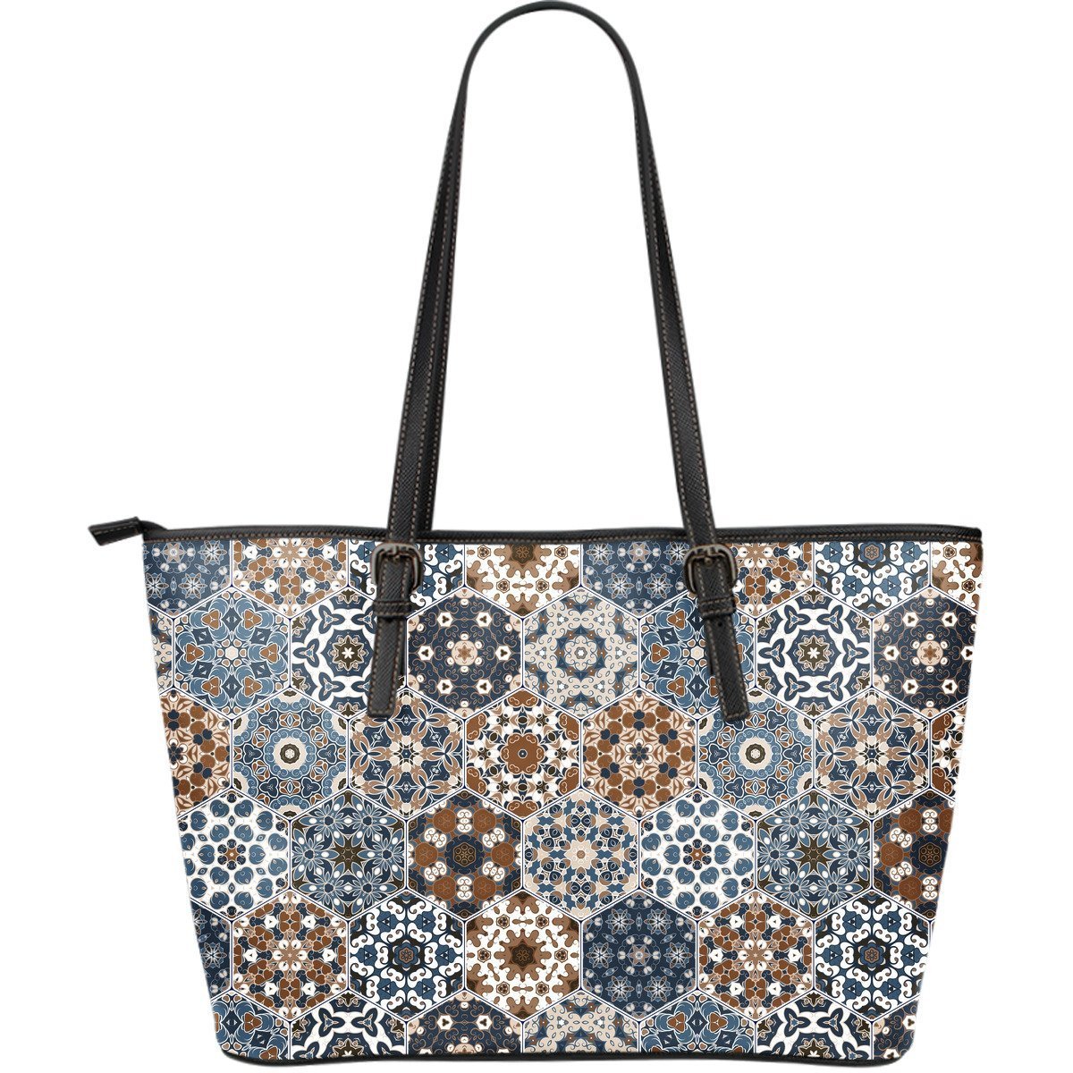 Mosaic Print Pattern Leather Tote Bag-grizzshop
