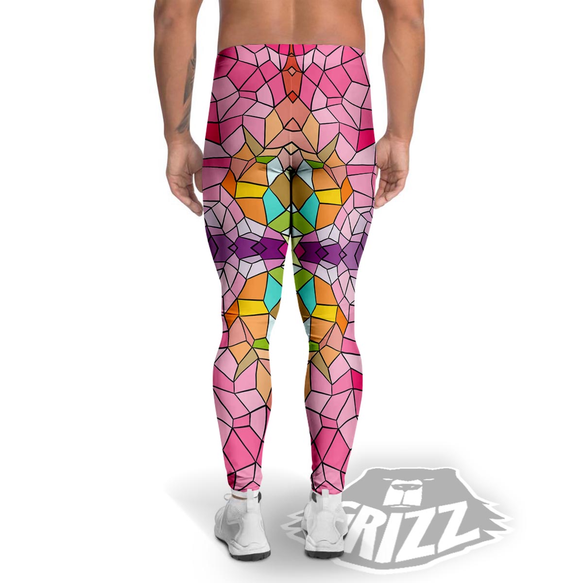 Mosaic Stained Glass Print Pattern Men's Leggings-grizzshop