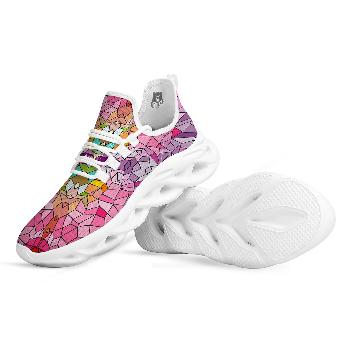 Mosaic Stained Glass Print Pattern White Running Shoes-grizzshop