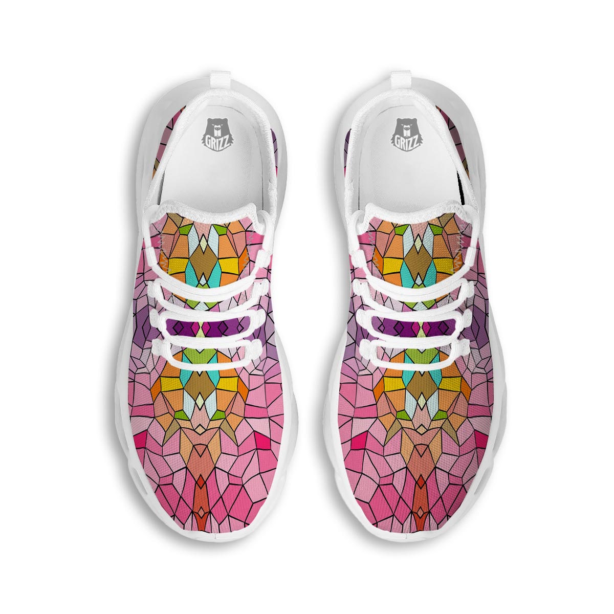 Mosaic Stained Glass Print Pattern White Running Shoes-grizzshop