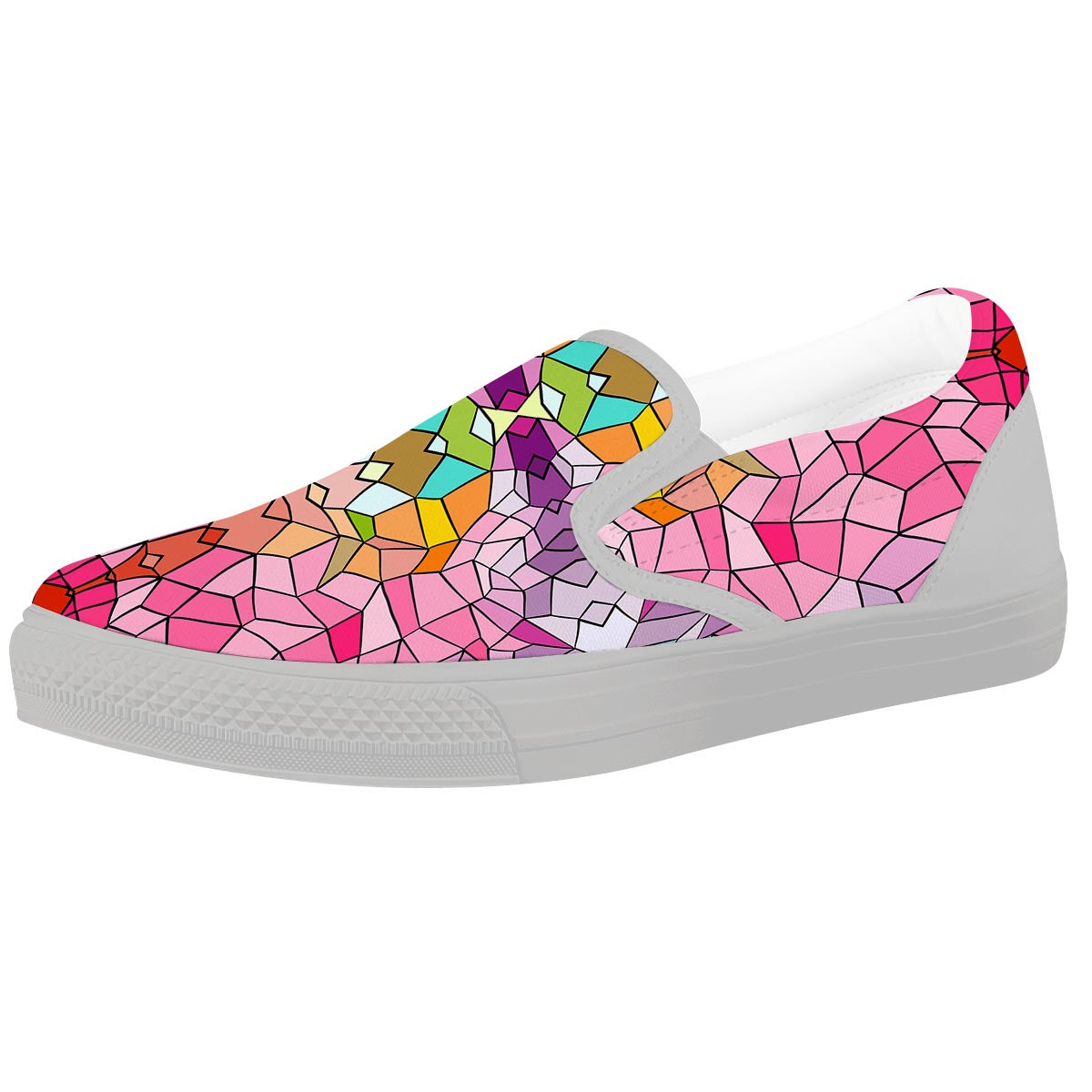 Mosaic Stained Glass Print Pattern White Slip On Shoes-grizzshop