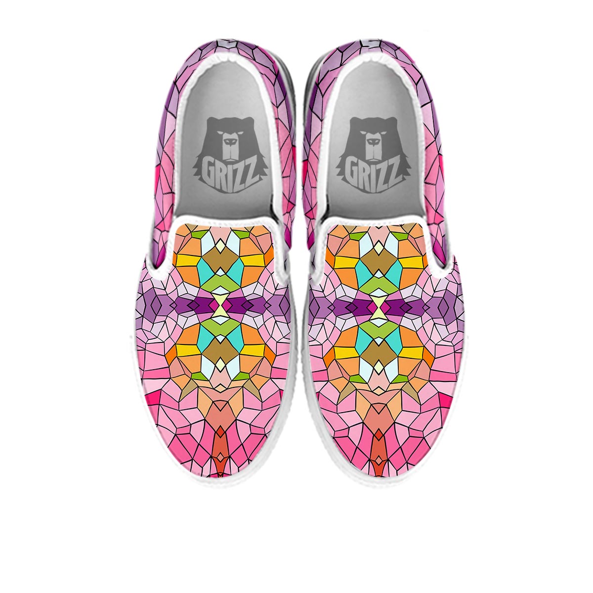 Mosaic Stained Glass Print Pattern White Slip On Shoes-grizzshop
