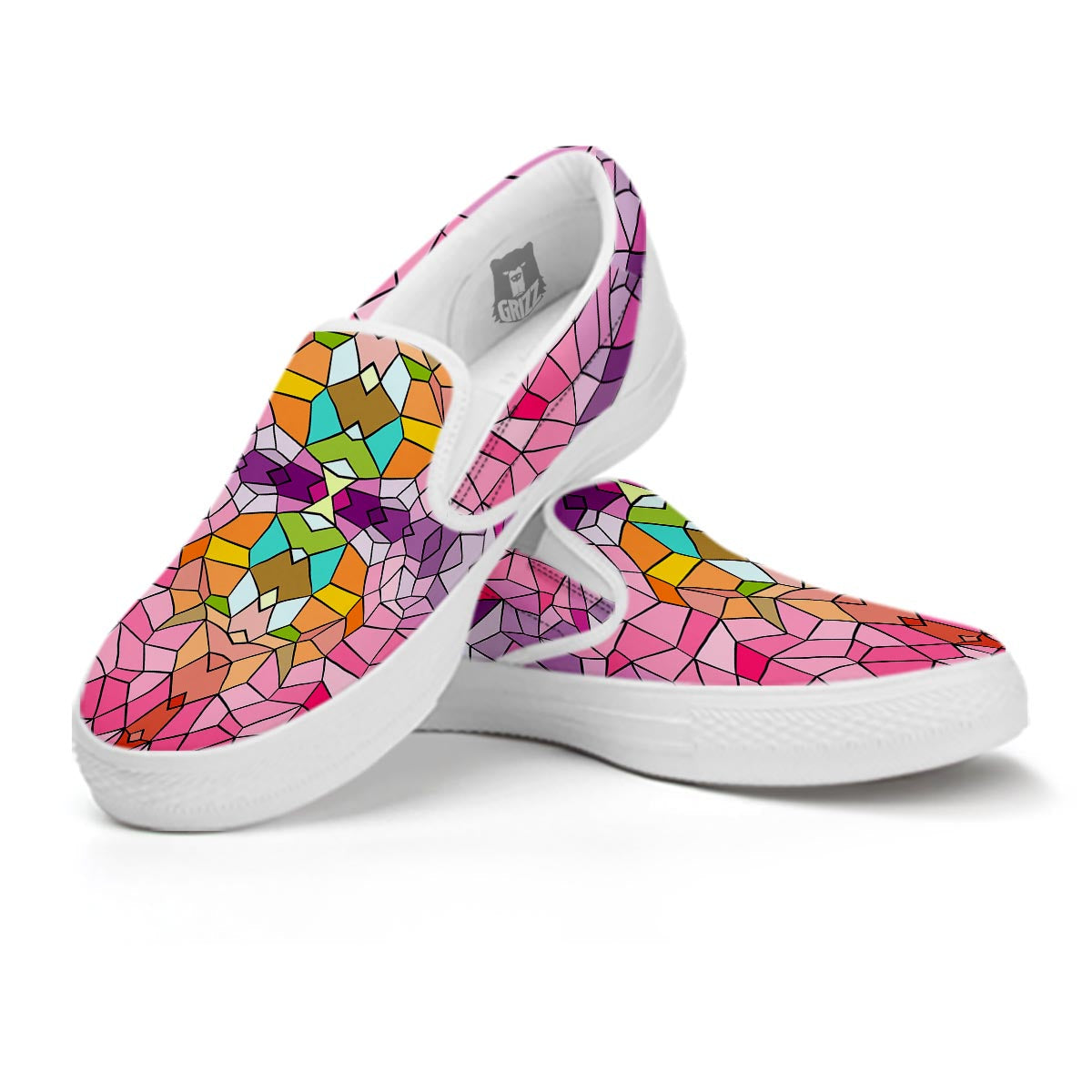 Mosaic Stained Glass Print Pattern White Slip On Shoes-grizzshop