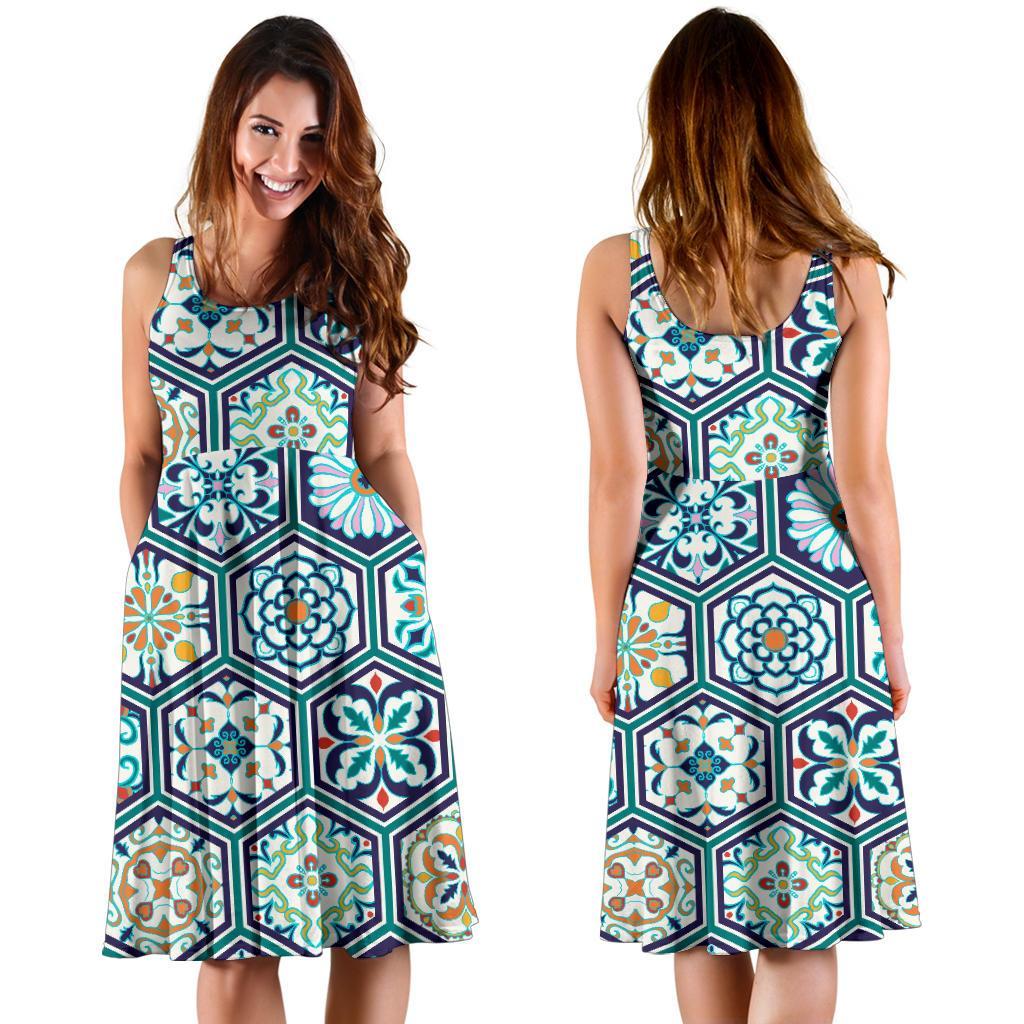 Mosaic Pattern Print Dress-grizzshop