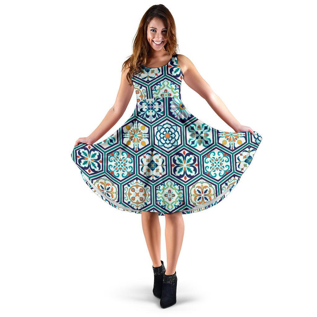 Mosaic Pattern Print Dress-grizzshop