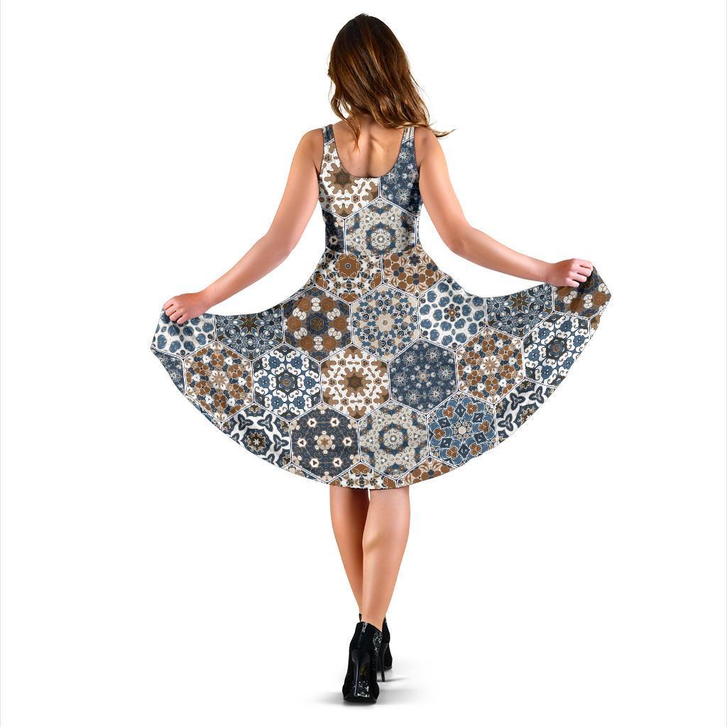 Mosaic Print Pattern Dress-grizzshop