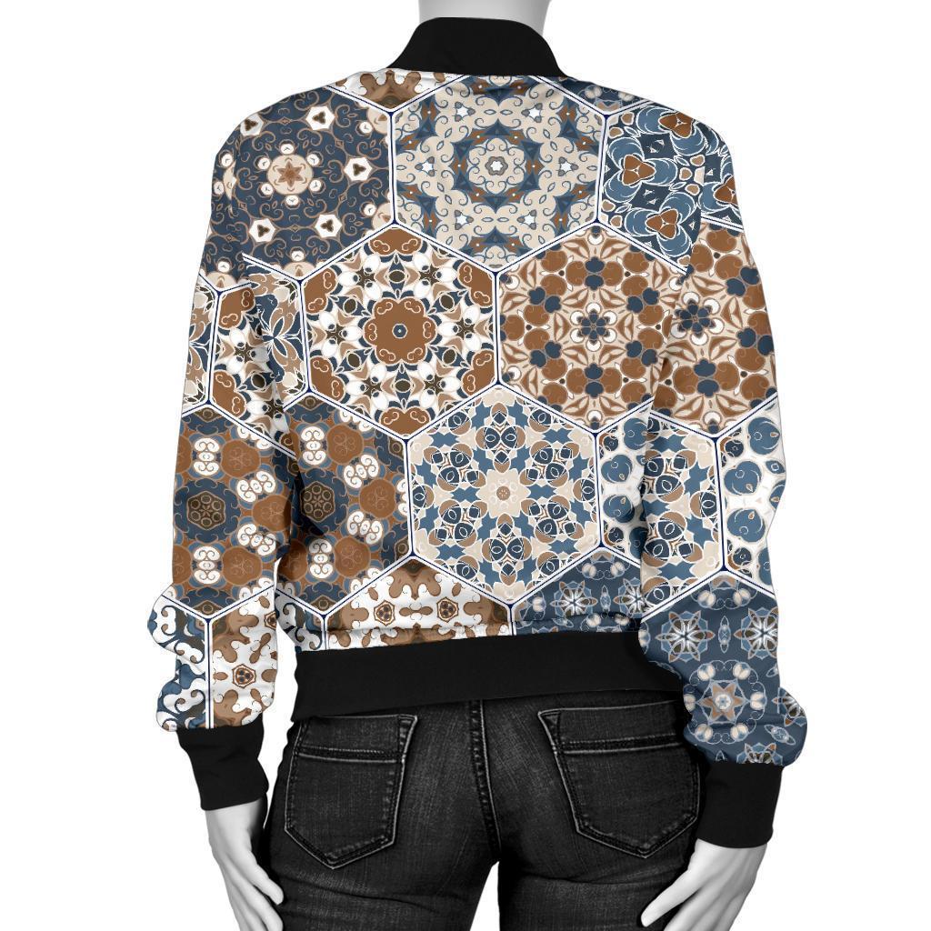 Mosaic Print Pattern Women Casual Bomber Jacket-grizzshop