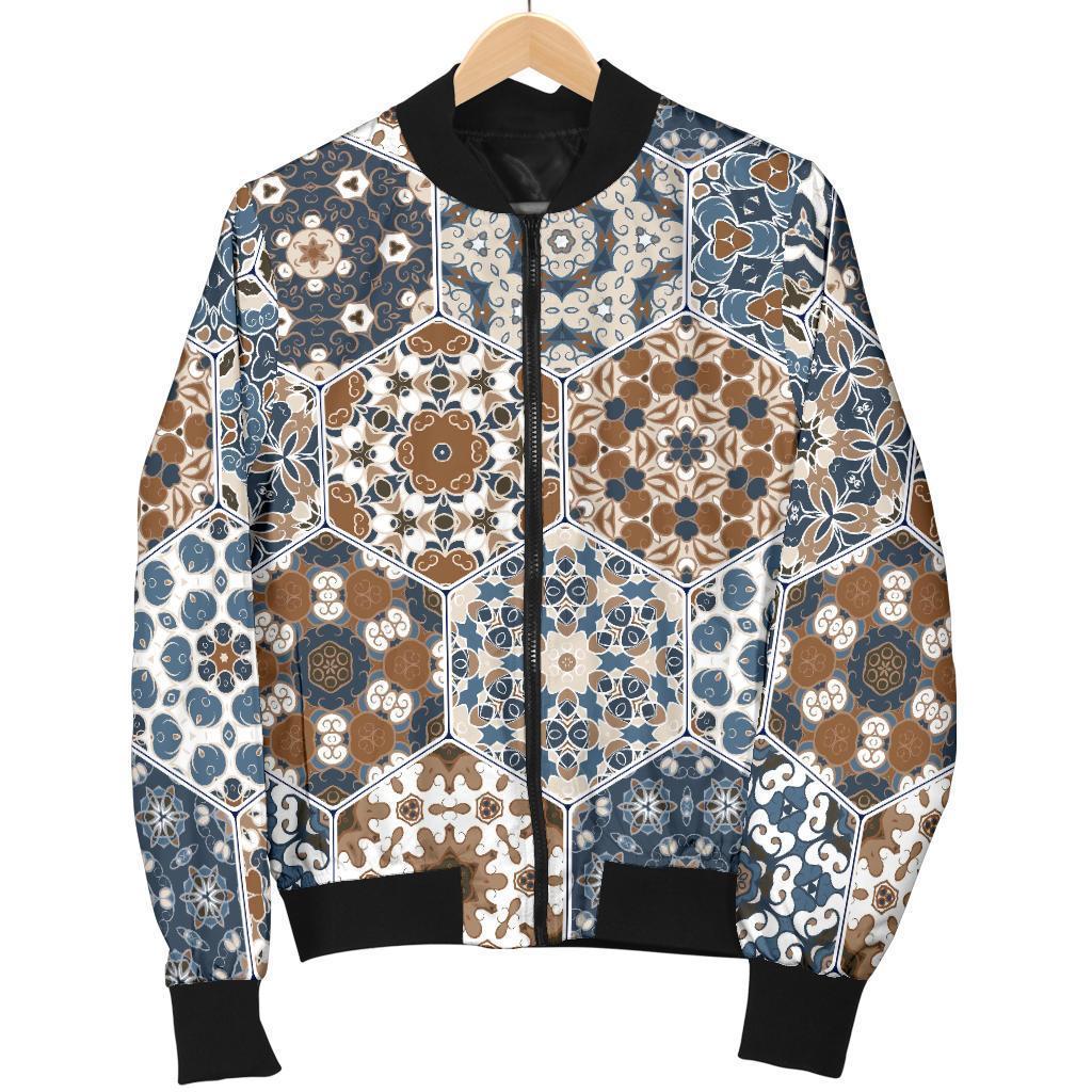 Mosaic Print Pattern Women Casual Bomber Jacket-grizzshop