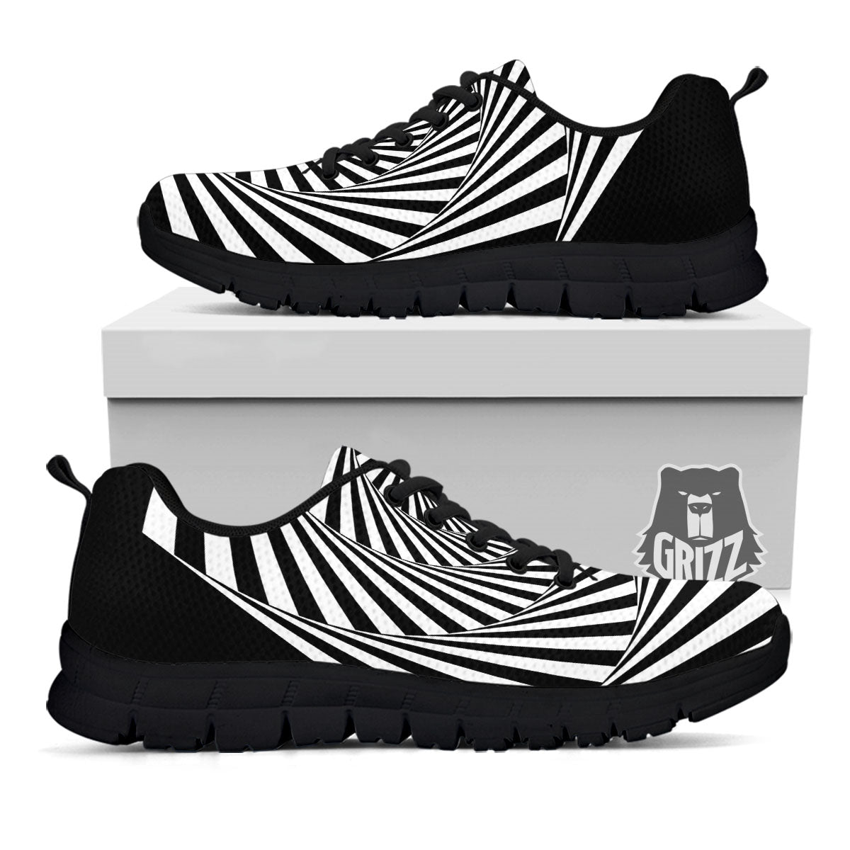 Motion Illusion Angular Swirl Print Black Sneaker-grizzshop
