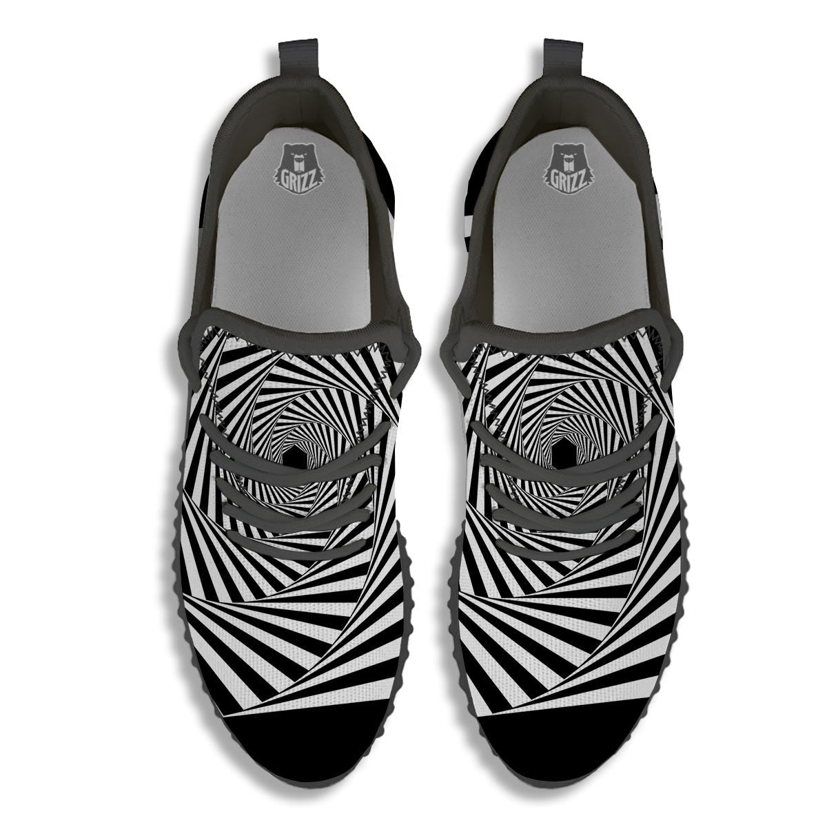 Motion Illusion Angular Swirl Print Black Walking Shoes-grizzshop