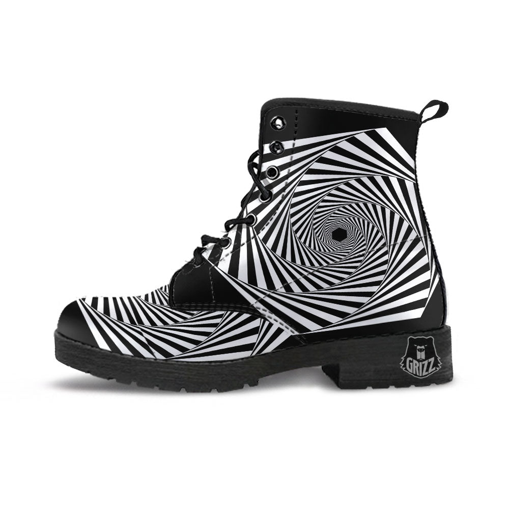 Motion Illusion Angular Swirl Print Leather Boots-grizzshop