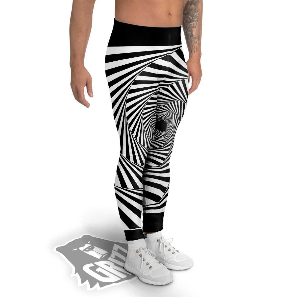 Motion Illusion Angular Swirl Print Men's Leggings-grizzshop