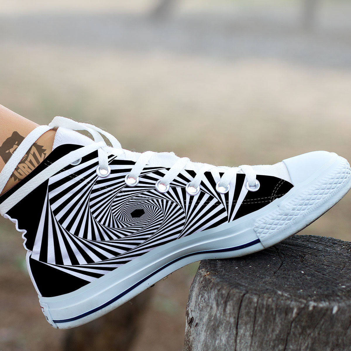 Motion Illusion Angular Swirl Print White High Top Shoes-grizzshop