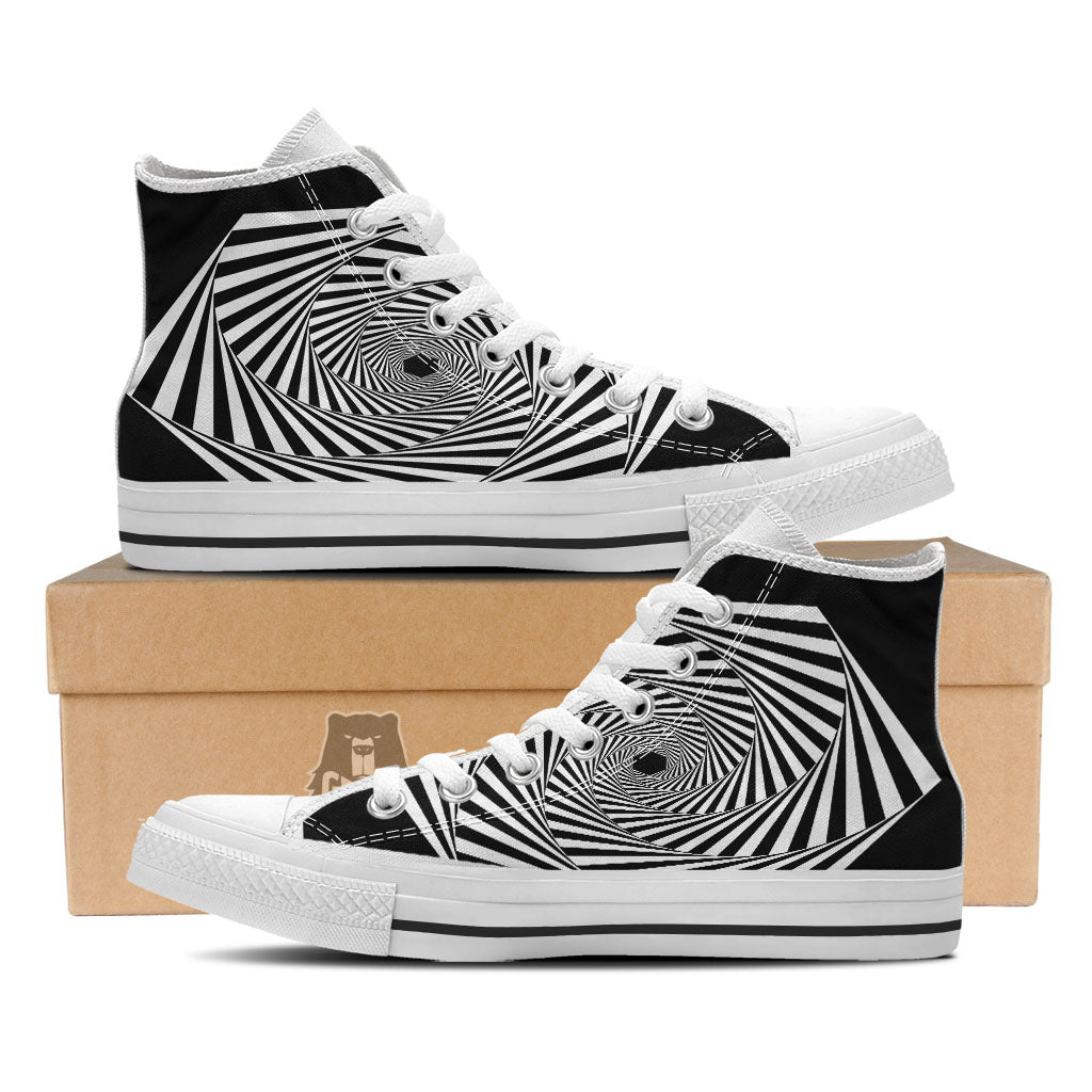 Motion Illusion Angular Swirl Print White High Top Shoes-grizzshop