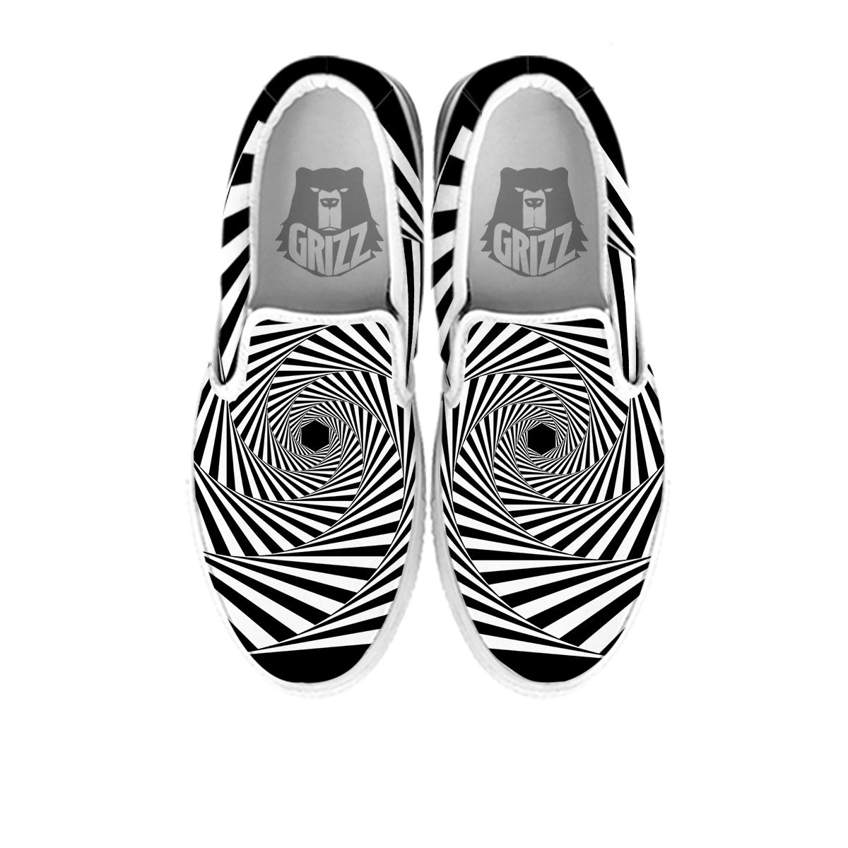 Motion Illusion Angular Swirl Print White Slip On Shoes-grizzshop