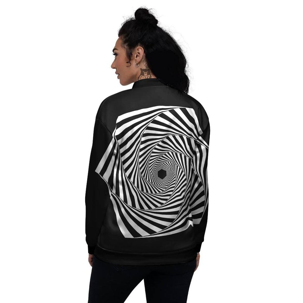 Motion Illusion Angular Swirl Print Women's Bomber Jacket-grizzshop