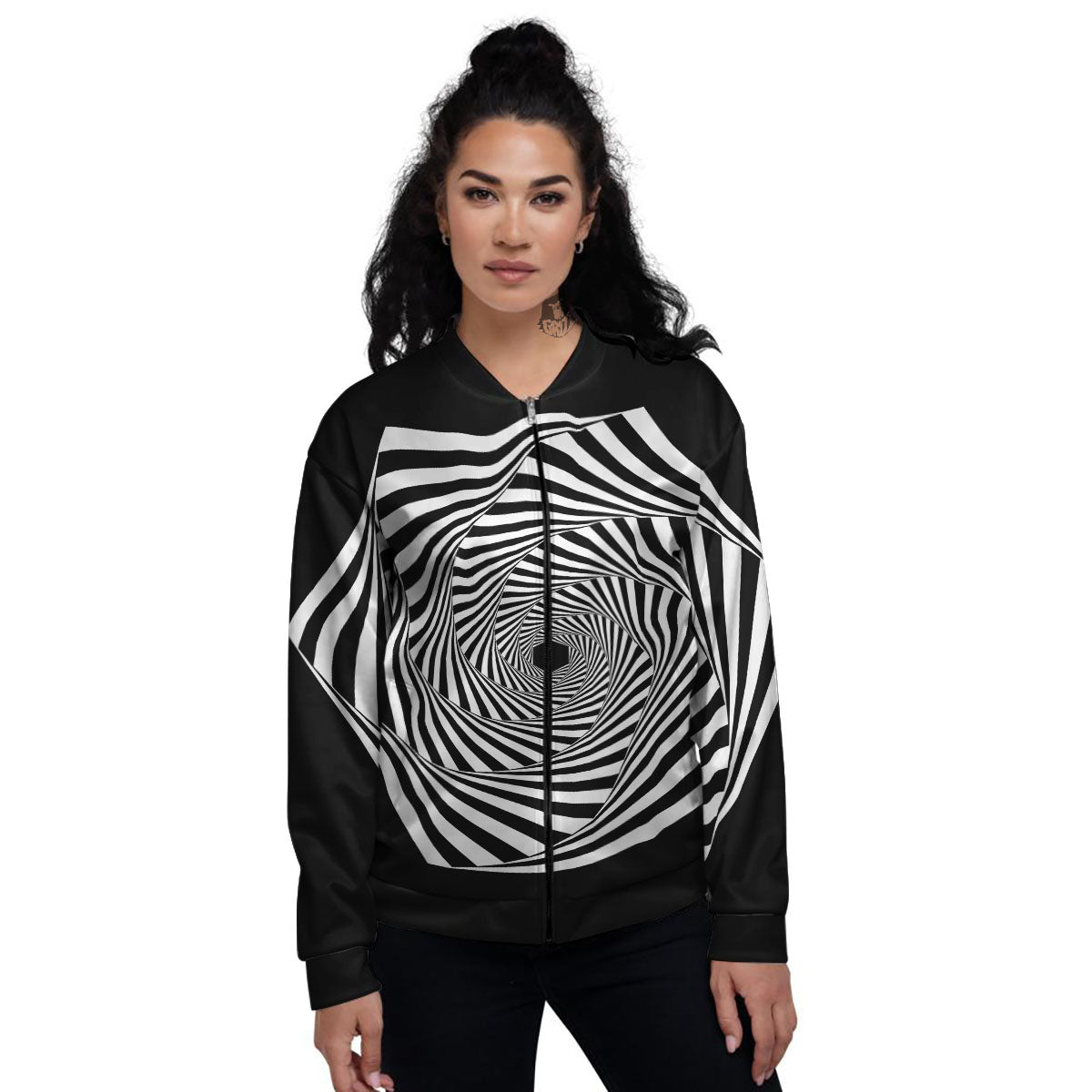 Motion Illusion Angular Swirl Print Women's Bomber Jacket-grizzshop
