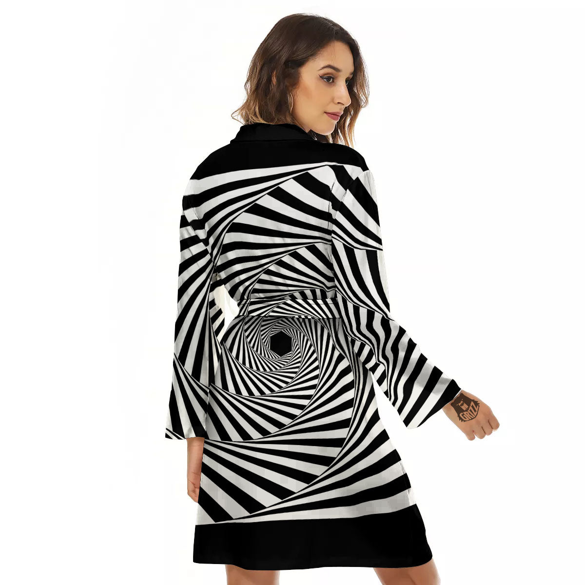 Motion Illusion Angular Swirl Print Women's Robe-grizzshop