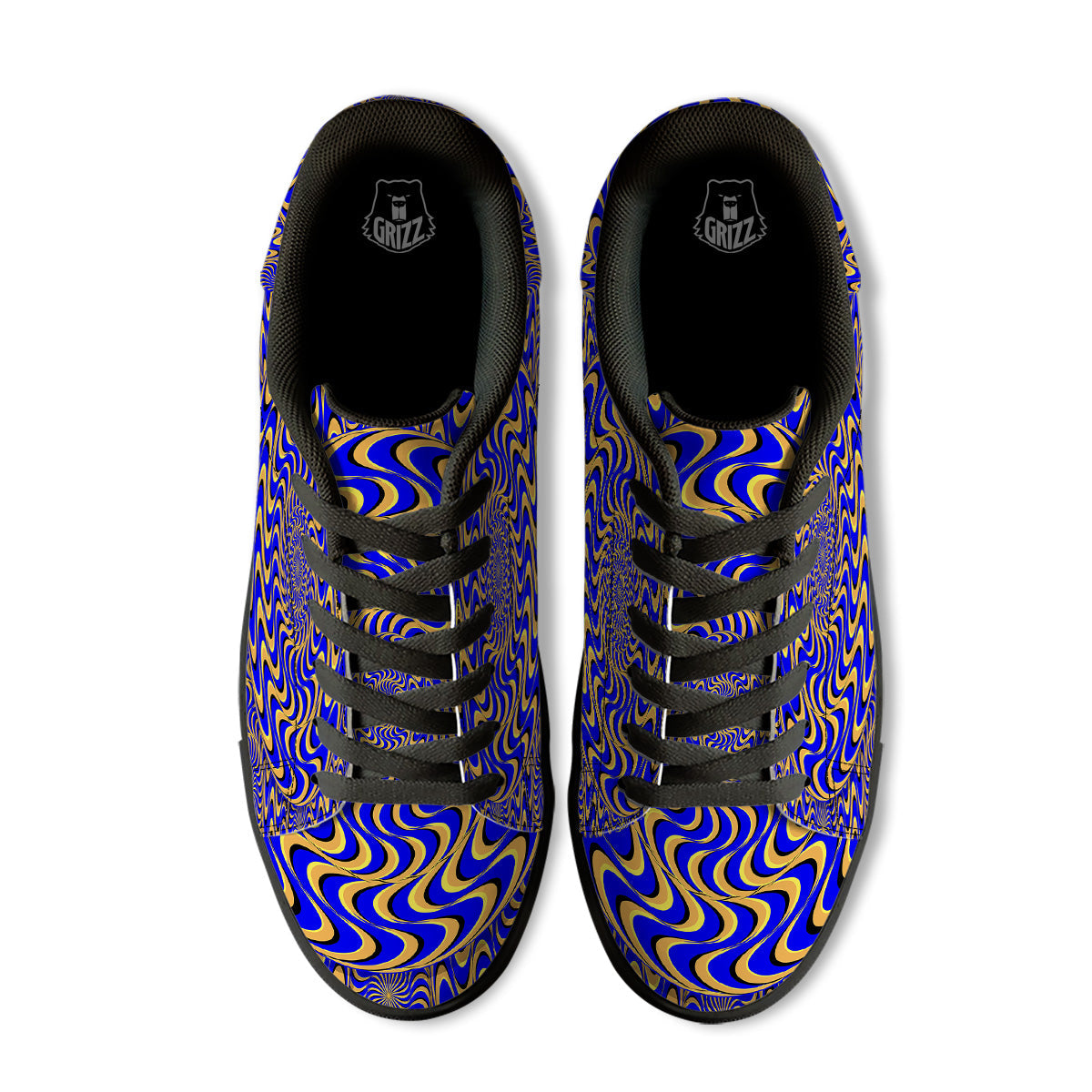 Motion Illusion Yellow And Blue Print Black Low Top Sneakers-grizzshop