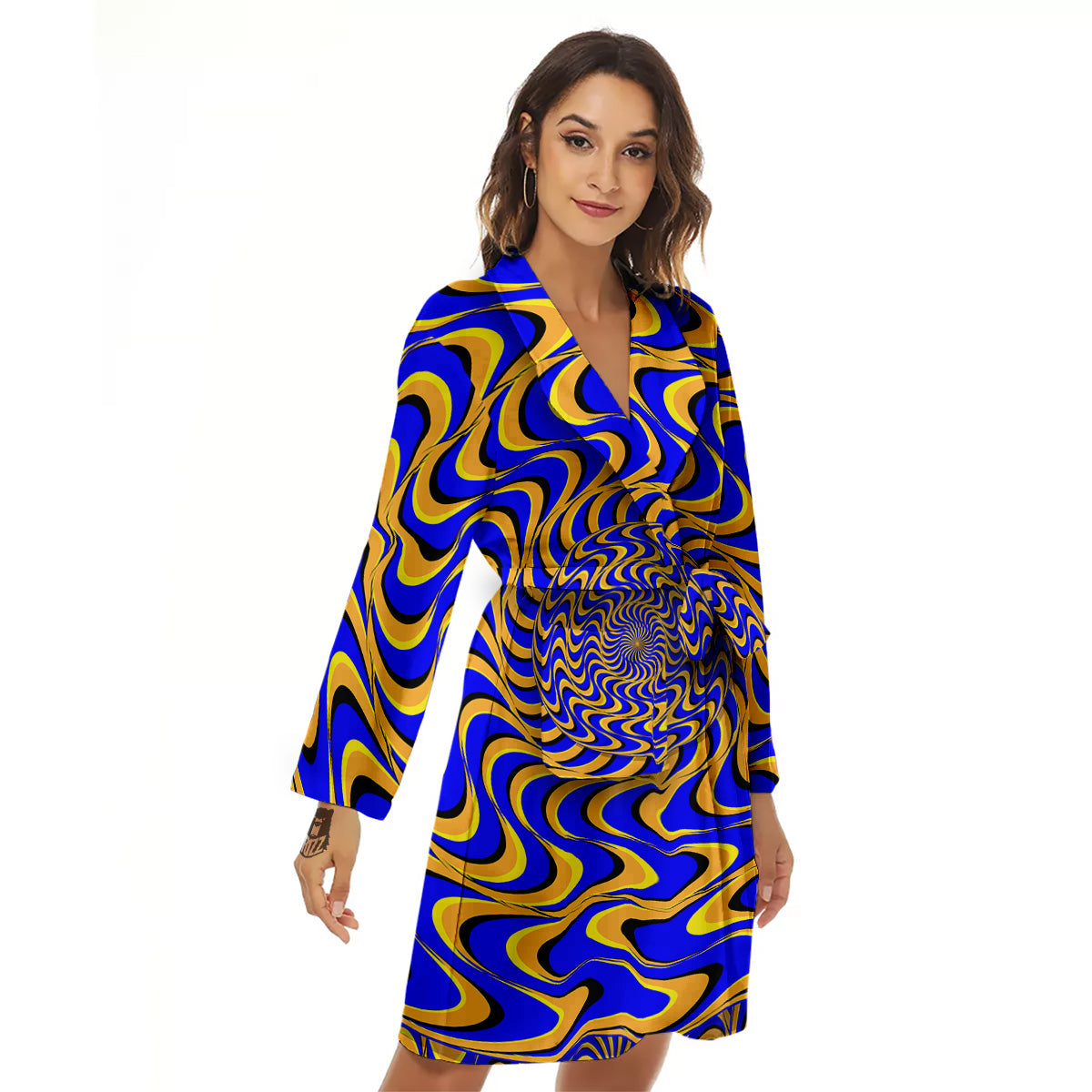 Motion Illusion Yellow And Blue Print Women's Robe-grizzshop