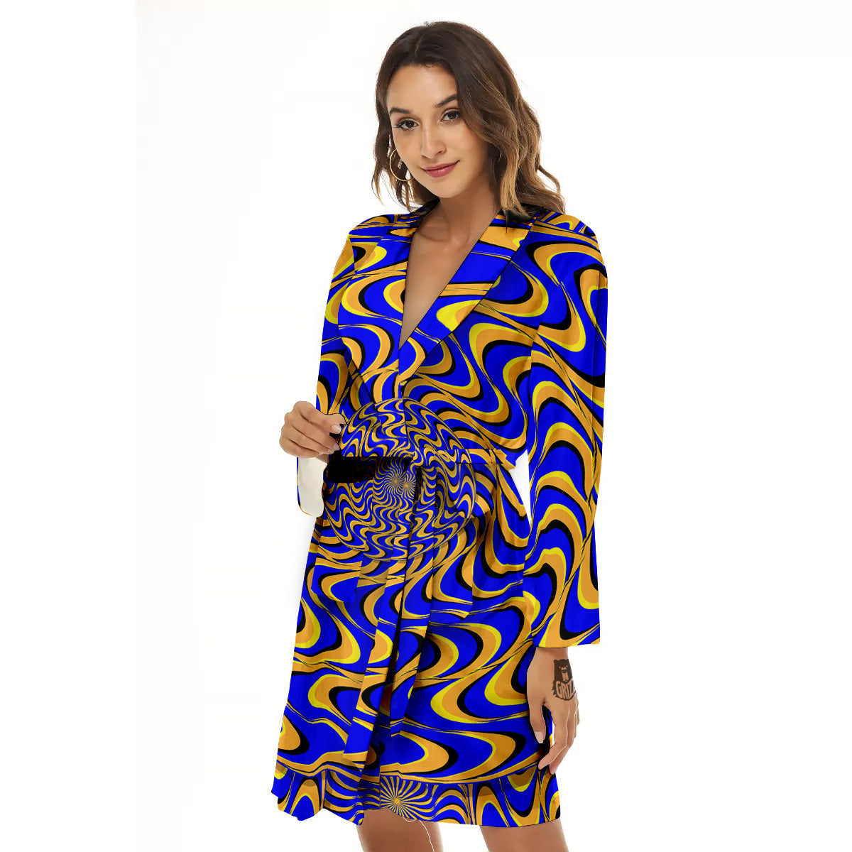 Motion Illusion Yellow And Blue Print Women's Robe-grizzshop