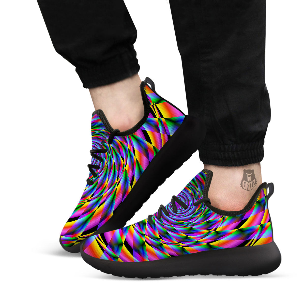 Motion Psychedelic Illusory Print Black Athletic Shoes-grizzshop