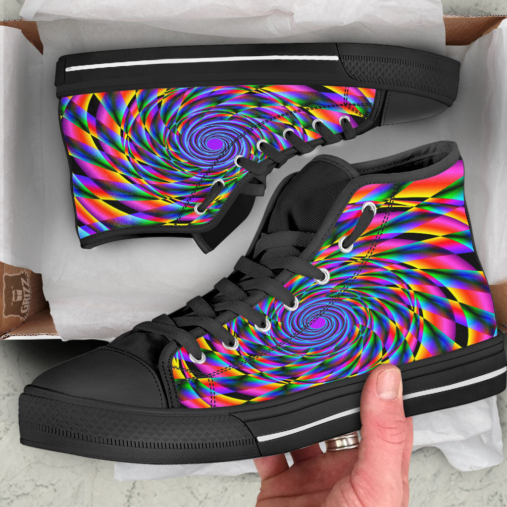 Motion Psychedelic Illusory Print Black High Top Shoes-grizzshop