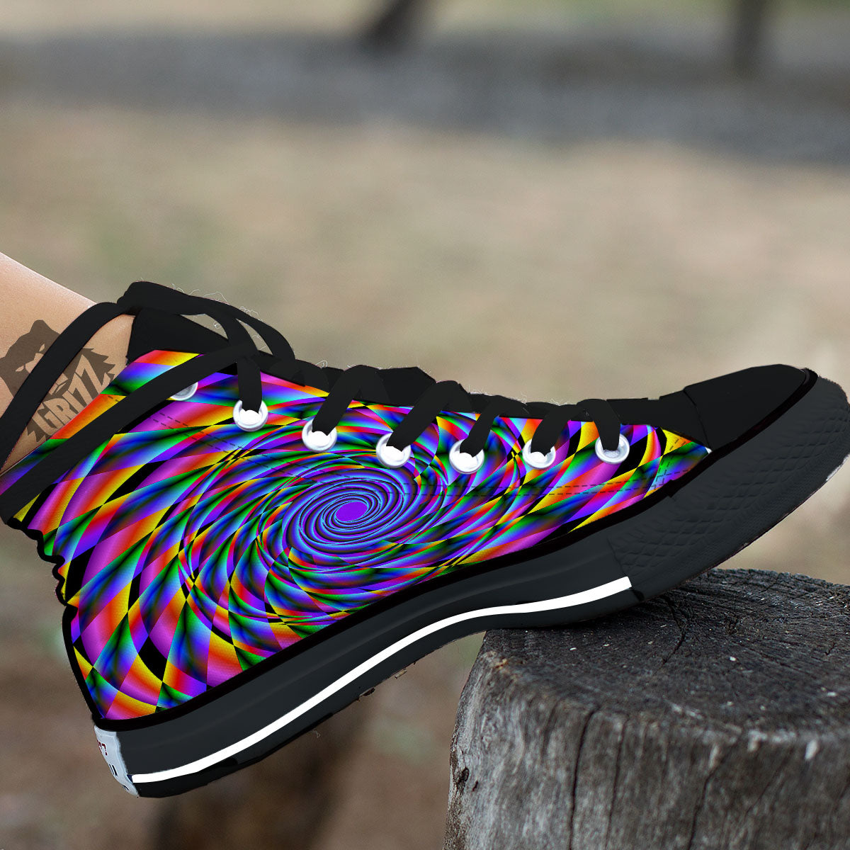 Motion Psychedelic Illusory Print Black High Top Shoes-grizzshop