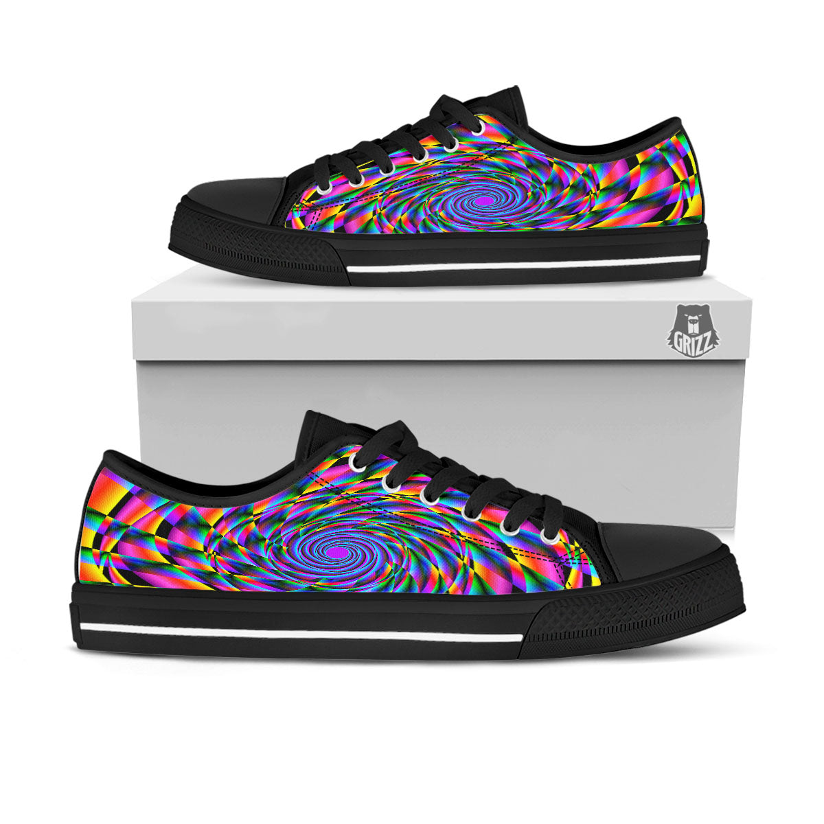 Motion Psychedelic Illusory Print Black Low Top Shoes-grizzshop
