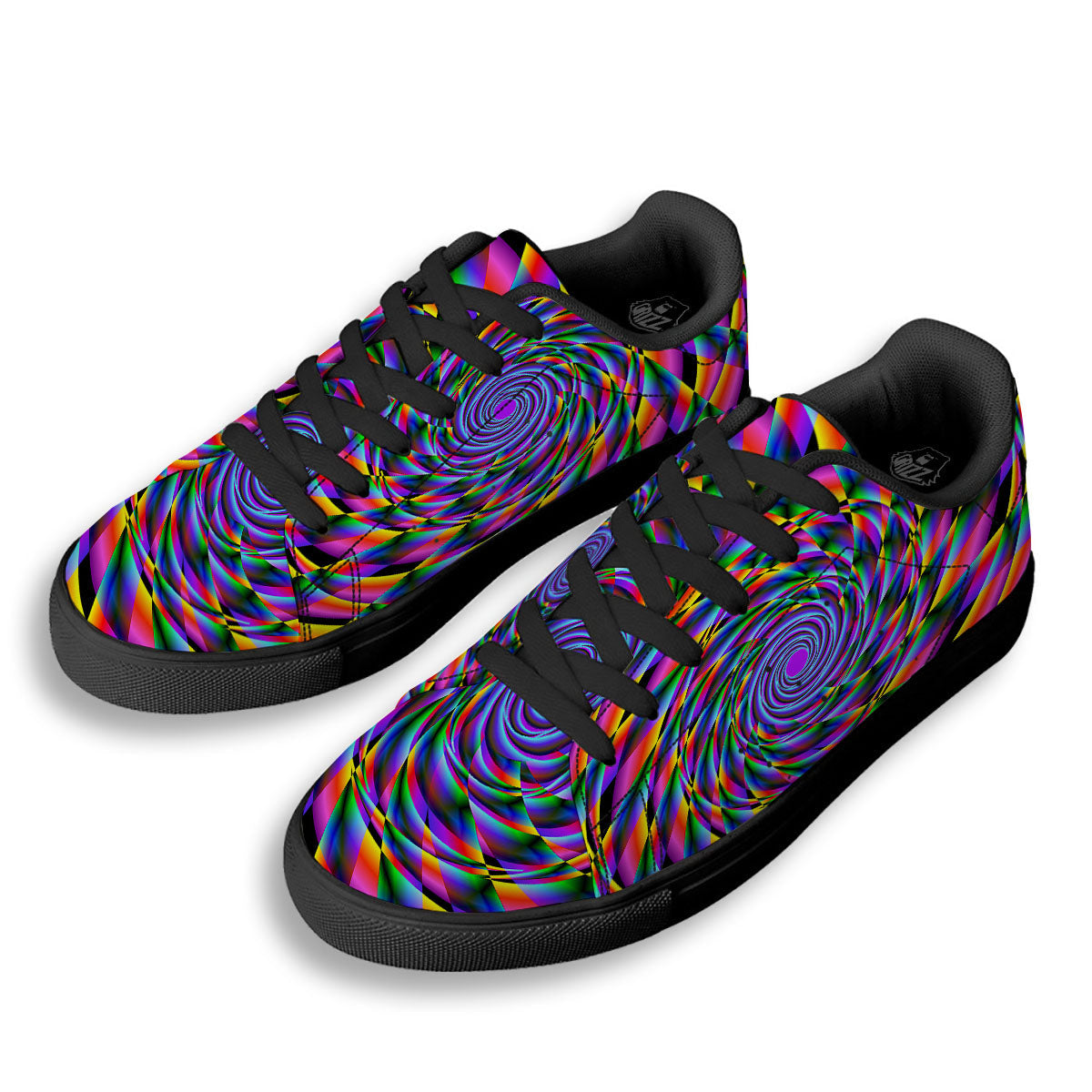Motion Psychedelic Illusory Print Black Low Top Sneakers-grizzshop
