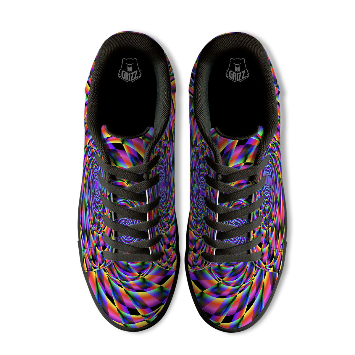 Motion Psychedelic Illusory Print Black Low Top Sneakers-grizzshop