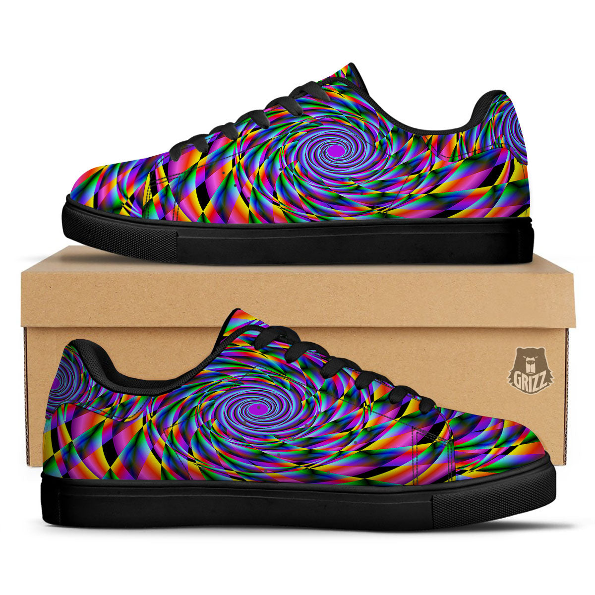 Motion Psychedelic Illusory Print Black Low Top Sneakers-grizzshop