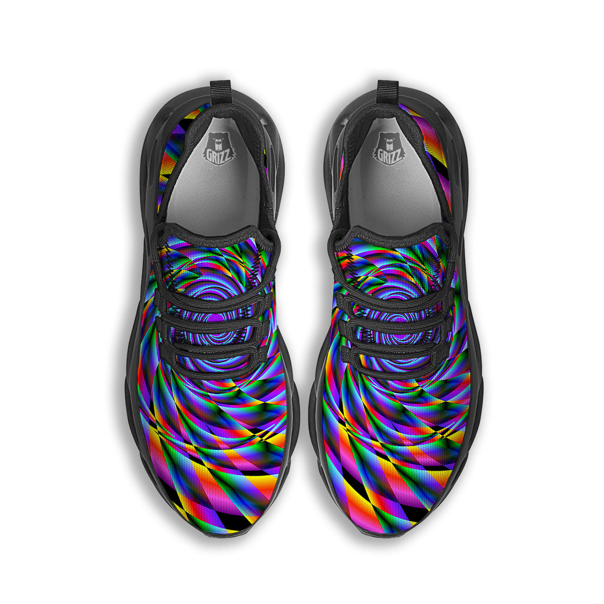 Motion Psychedelic Illusory Print Black Running Shoes-grizzshop