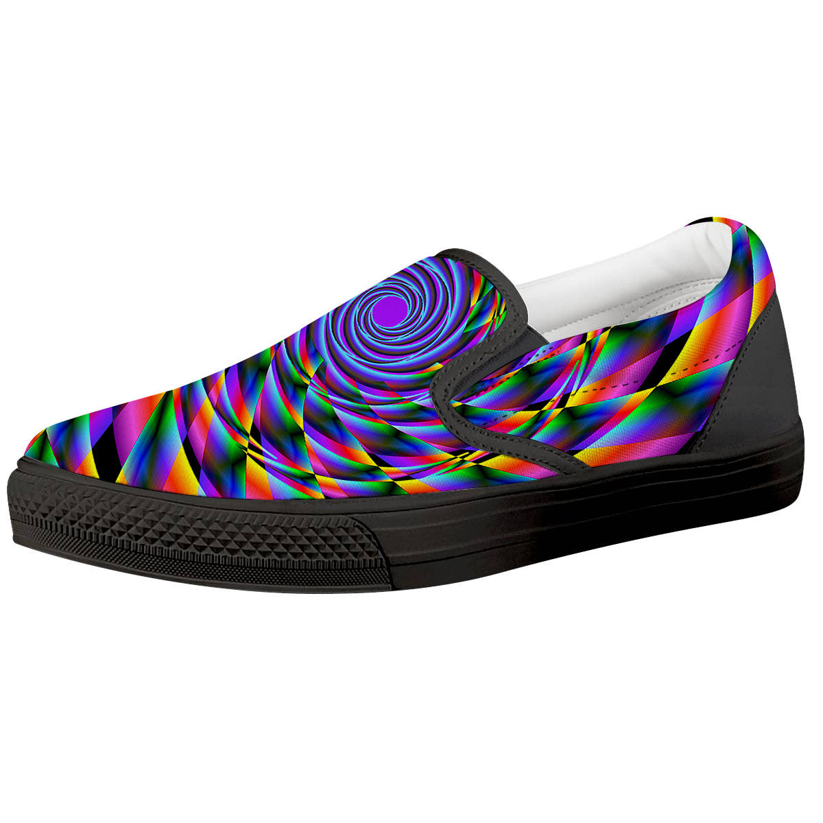 Motion Psychedelic Illusory Print Black Slip On Shoes-grizzshop