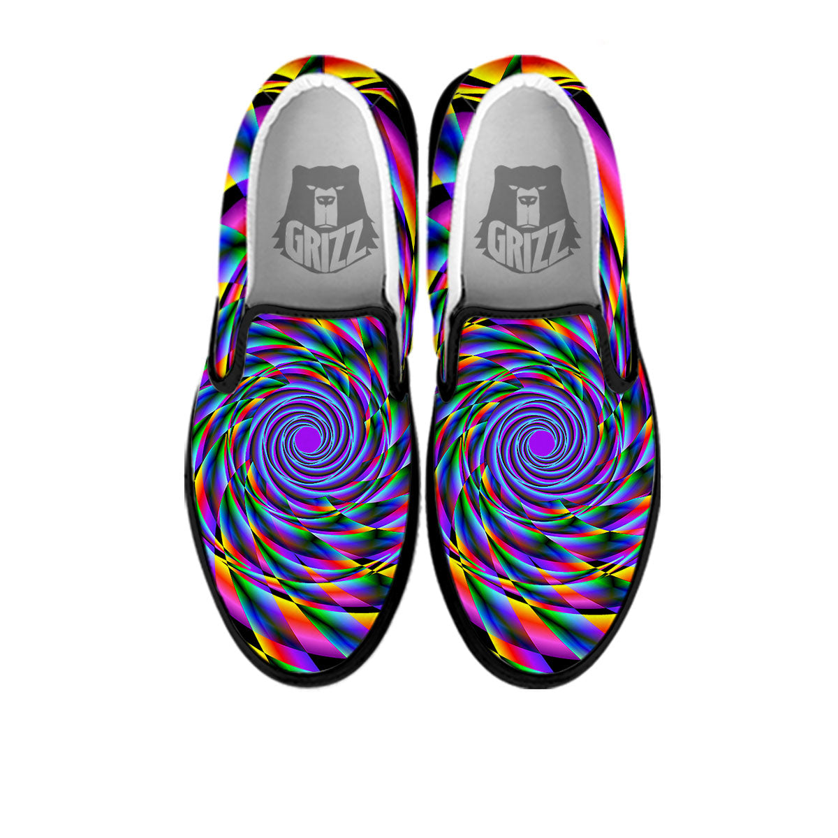 Motion Psychedelic Illusory Print Black Slip On Shoes-grizzshop