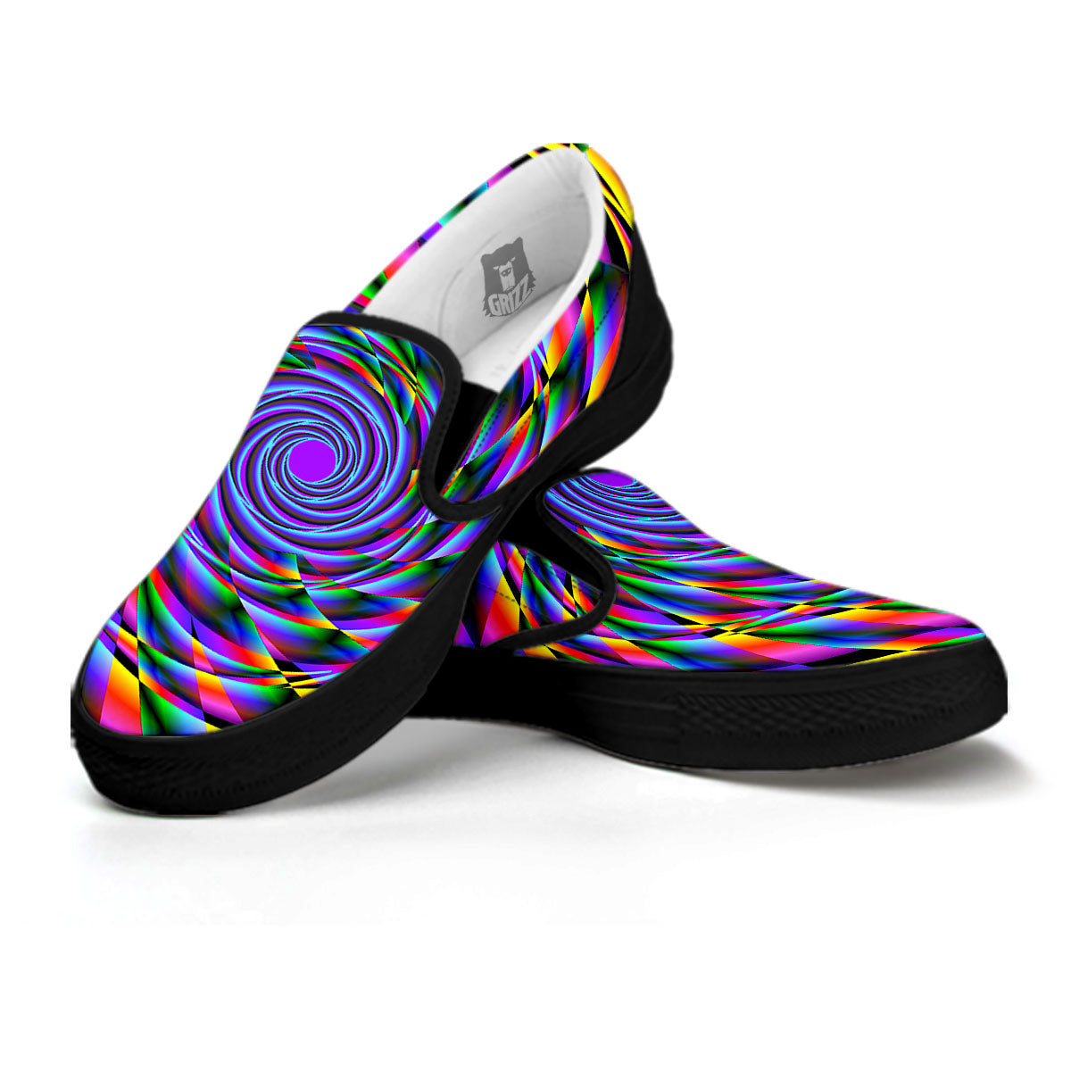 Motion Psychedelic Illusory Print Black Slip On Shoes-grizzshop