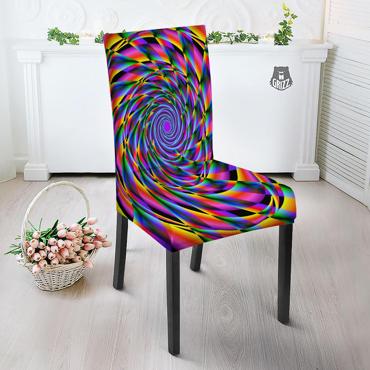 Motion Psychedelic Illusory Print Dining Chair Slipcover-grizzshop